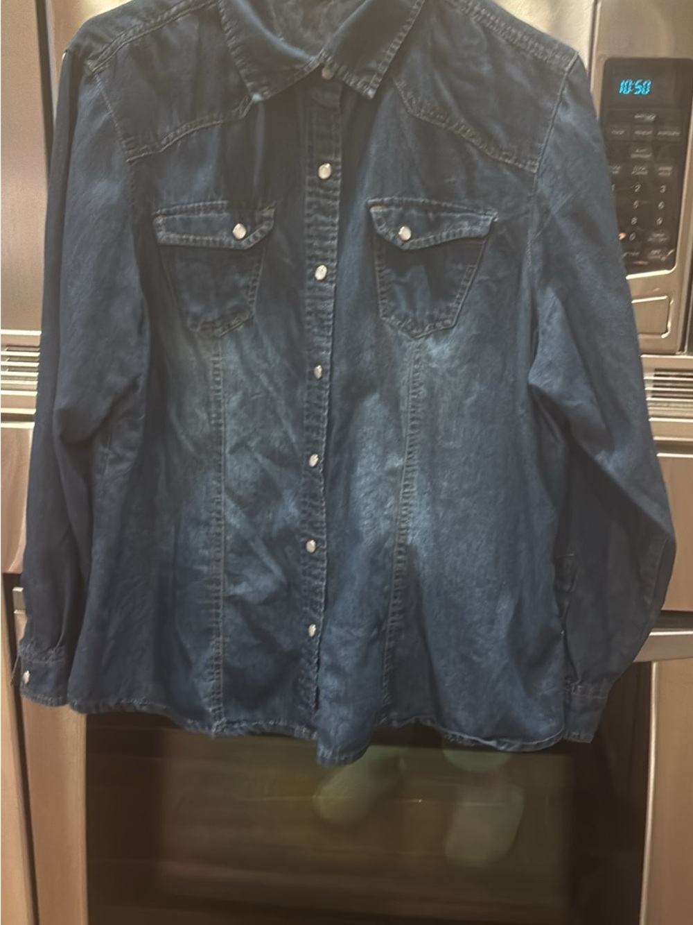 New Look Women's Dark Blue Denim Button-Down Shirt